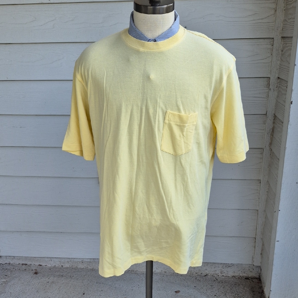 ERMENEGILDO ZEGNA Pastel Yellow Knit Cotton‎ Tencel XXL Mens Pocket T Shirt VTG